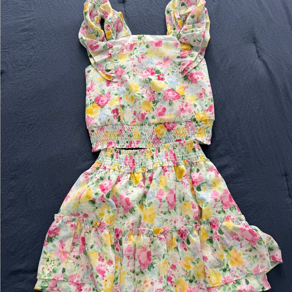 Janie and Jack Pink, Yellow & White Floral Ruffle Two-Piece Set